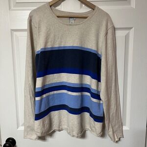 Duluth Trading Co Long Sleeve Striped Crew Neck Casual Shirt XXL Beige Blue
